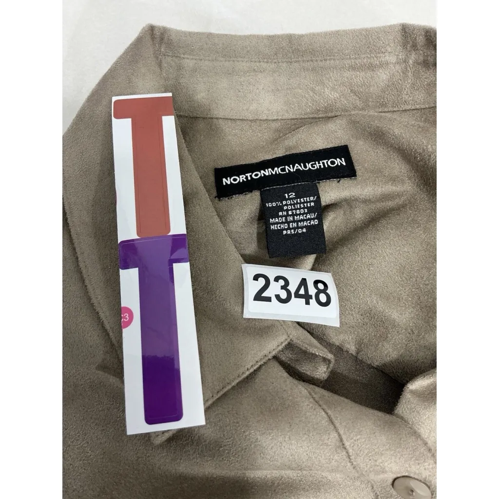 Womans Norton McNaughton Faux Suede 12 Long Sleeve Button Up Blouse NWT - Image 3