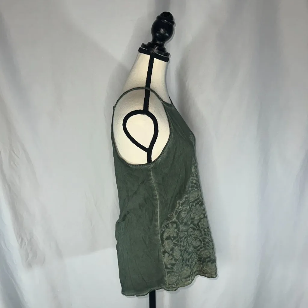 Blue Rain - Teal Green Floral Tank Blouse Size Small Embroidered - Image 2