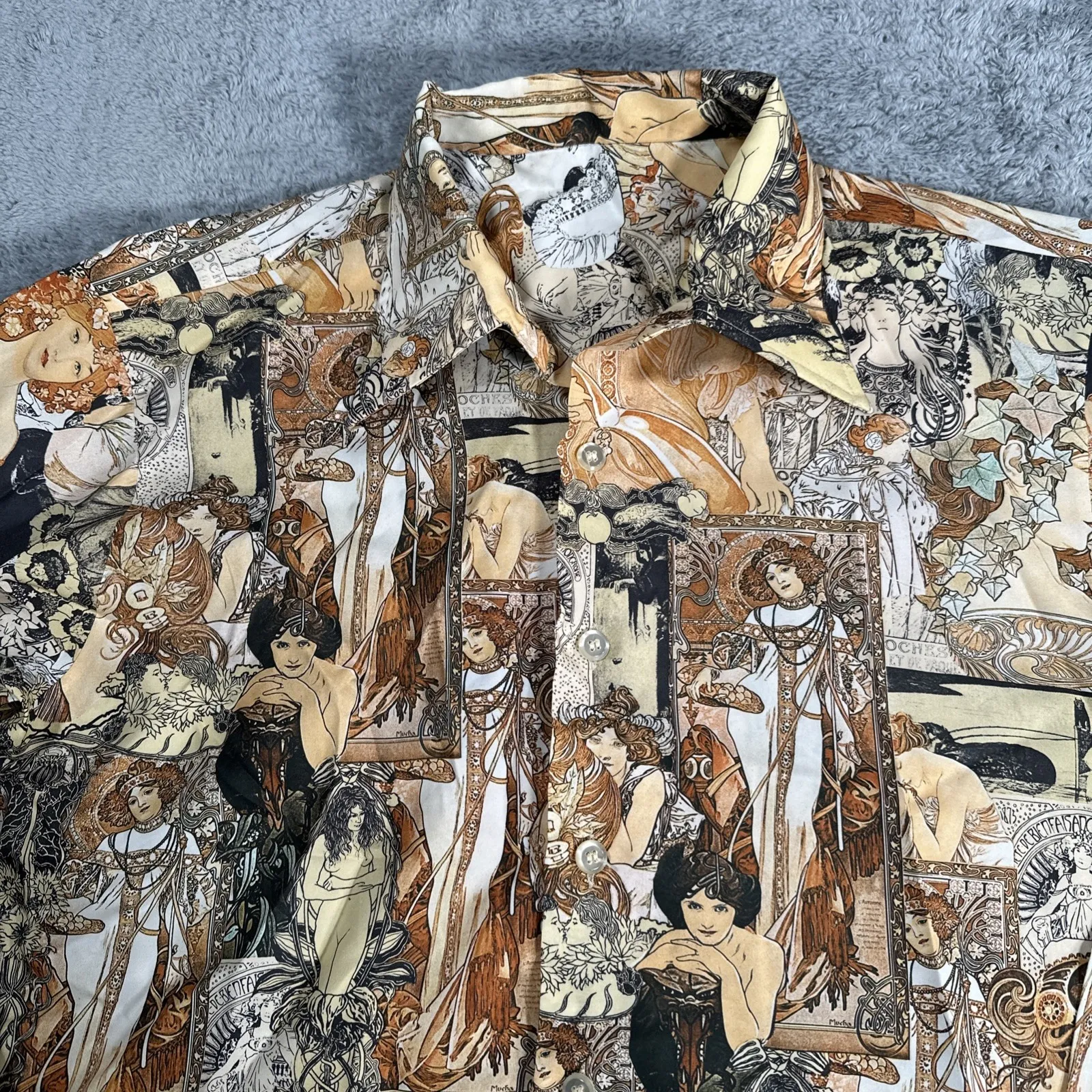 VTG 60s GODDESS Shirt ALPHONSE MUCHA ART NOUVEAU HIPPIE Boho Psychedelic MoD XL - Image 3