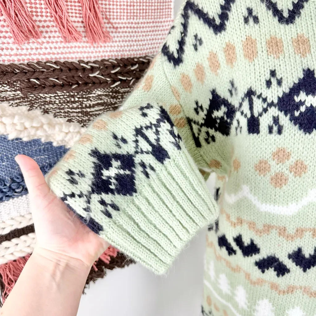 Anthropologie Nordic Fair Isle Turtleneck Sweater Green Sz M NWT - Image 4