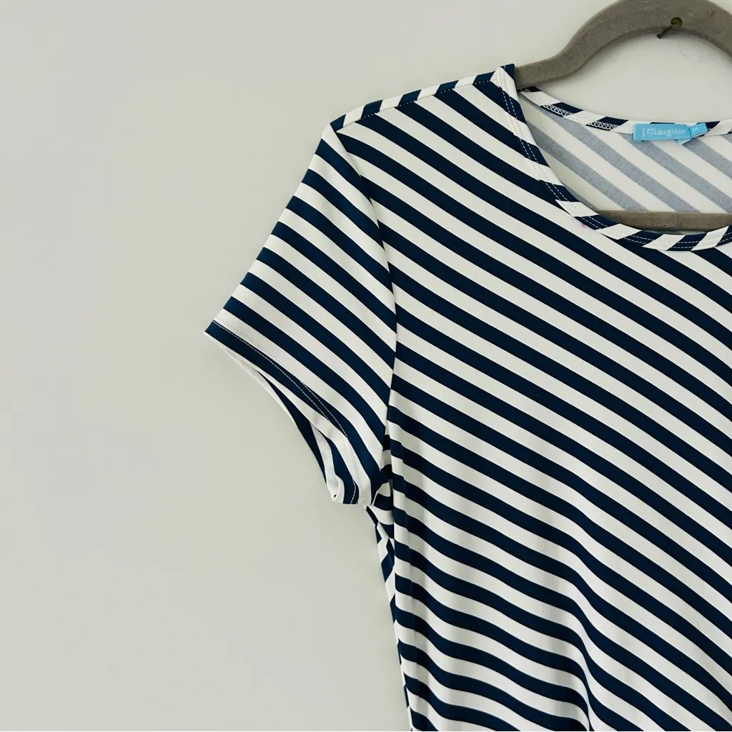 J. McLaughlin Elora Side Tie Blue White Stripe Short Sleeve Catalina Cloth Dress - Image 5