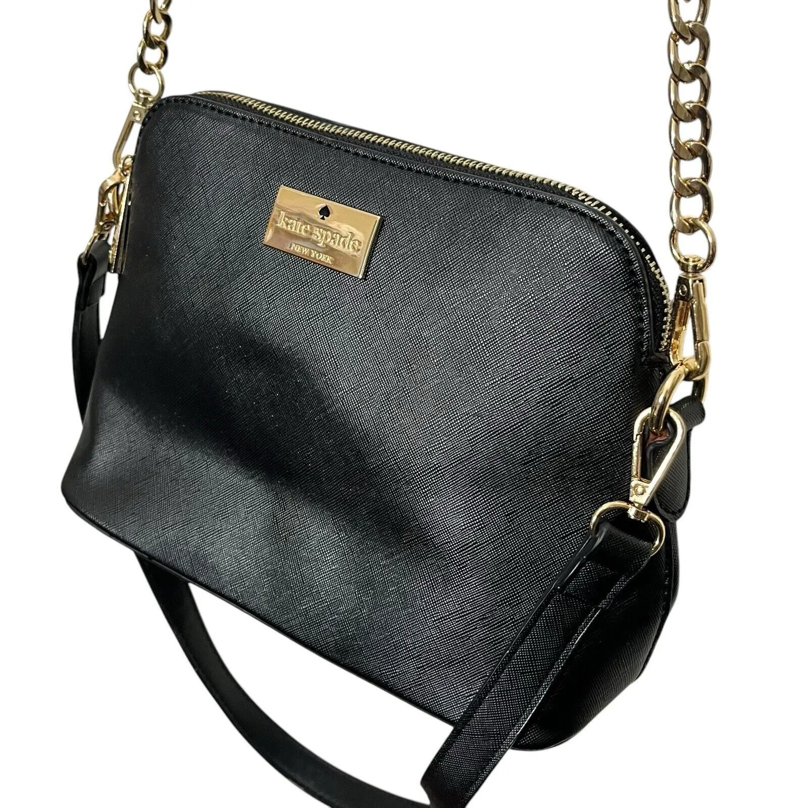 Kate Spade Crossbody Bag Black Saffiano Leather Adjustable Strap Structured - Image 9