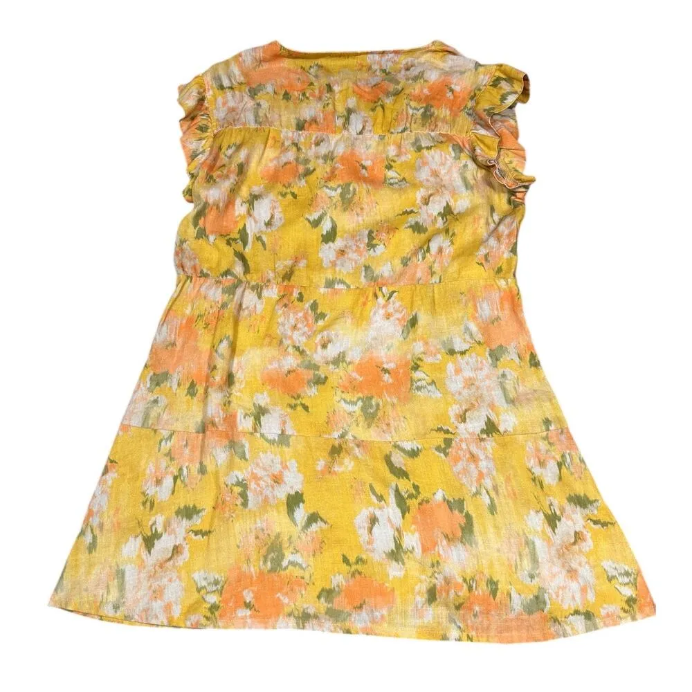 Stark X 100% Linen Yellow Floral Ruffle Sleeve Dress – Size Small - Image 7