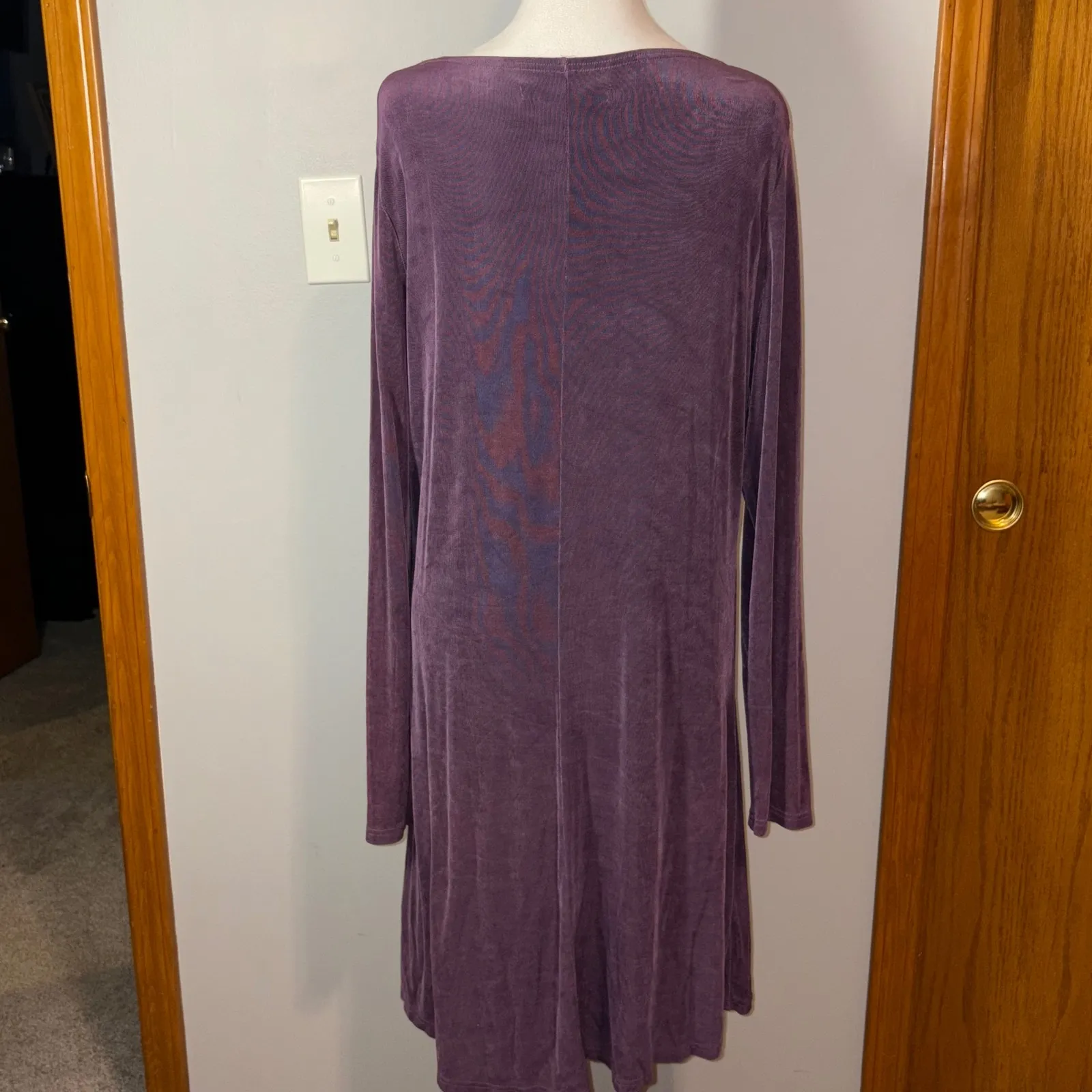 Flax ribbed Purple midi Dress, Long Sleeve, Relaxed Fit, Casual Everyday, Size M - Image 3