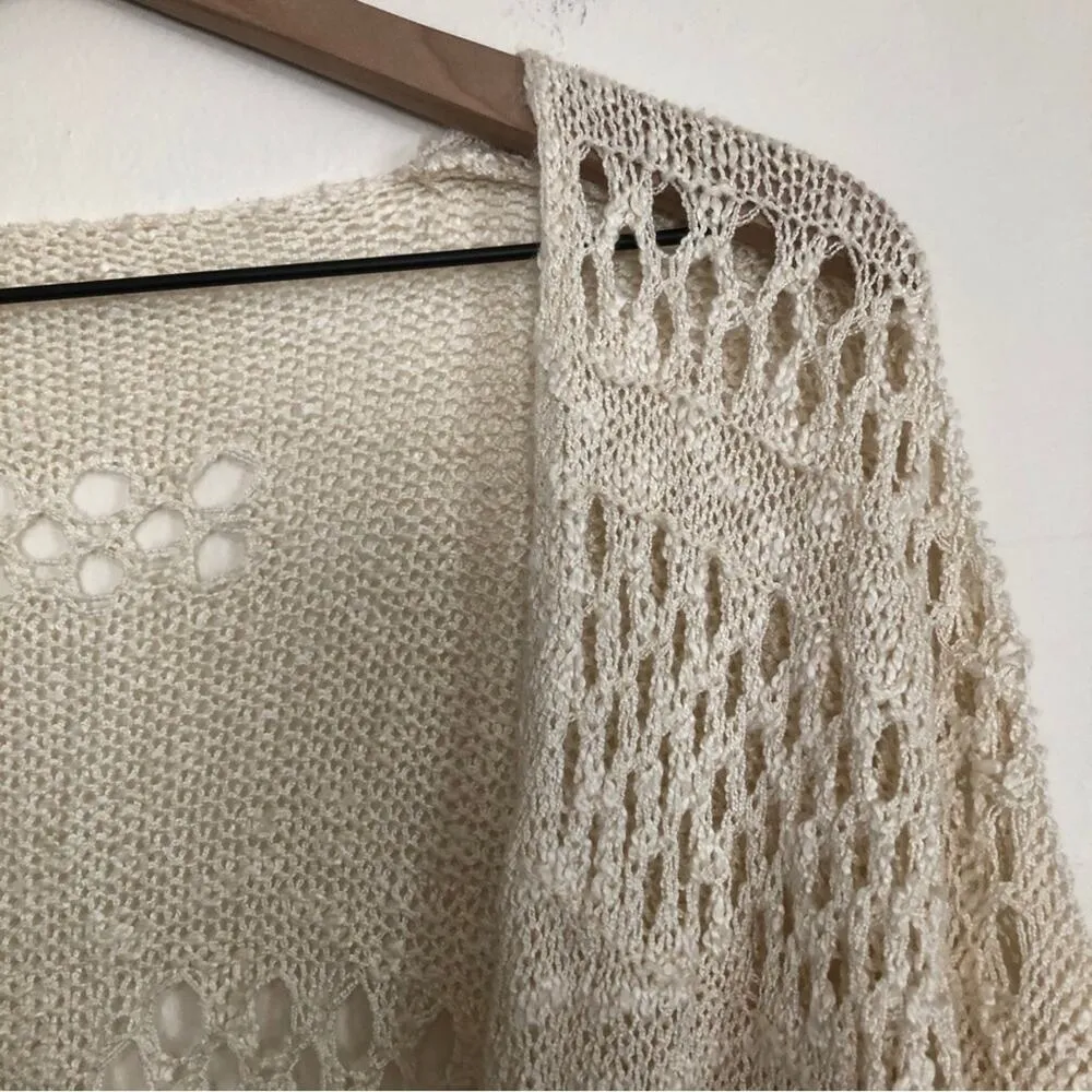 Cozy Knit Cream Color Long Sleeve Open Front Cardigan Sweater White Size M - Image 3