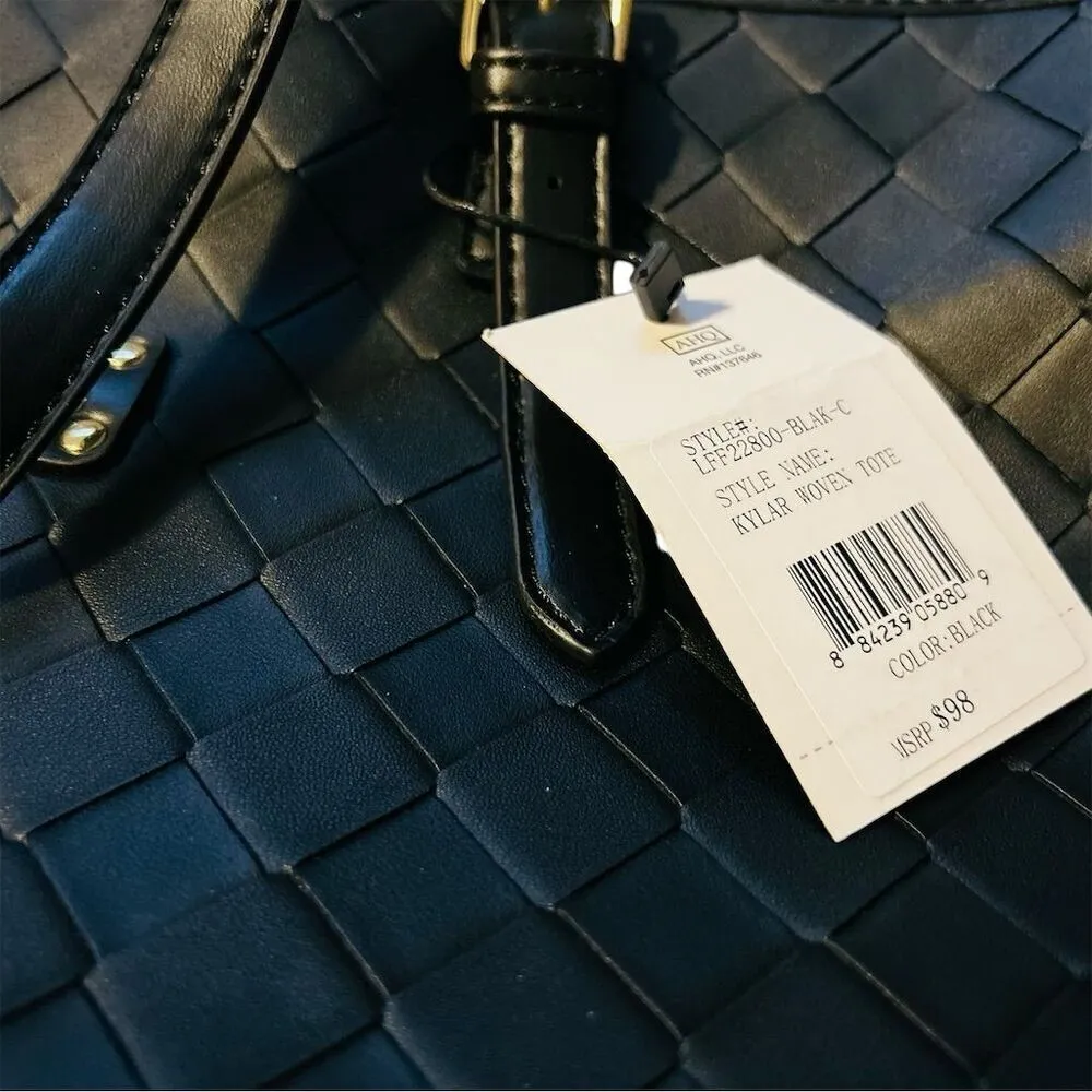 London fog, Black Woven Tote Bag with Gold Hardware Casual Handbag - Image 3