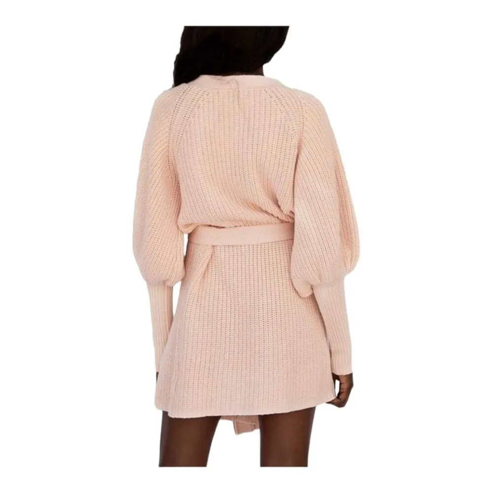 Sabo Skirt womens Large knit wrap sweater dress elle tie waist pink v neck - Image 6
