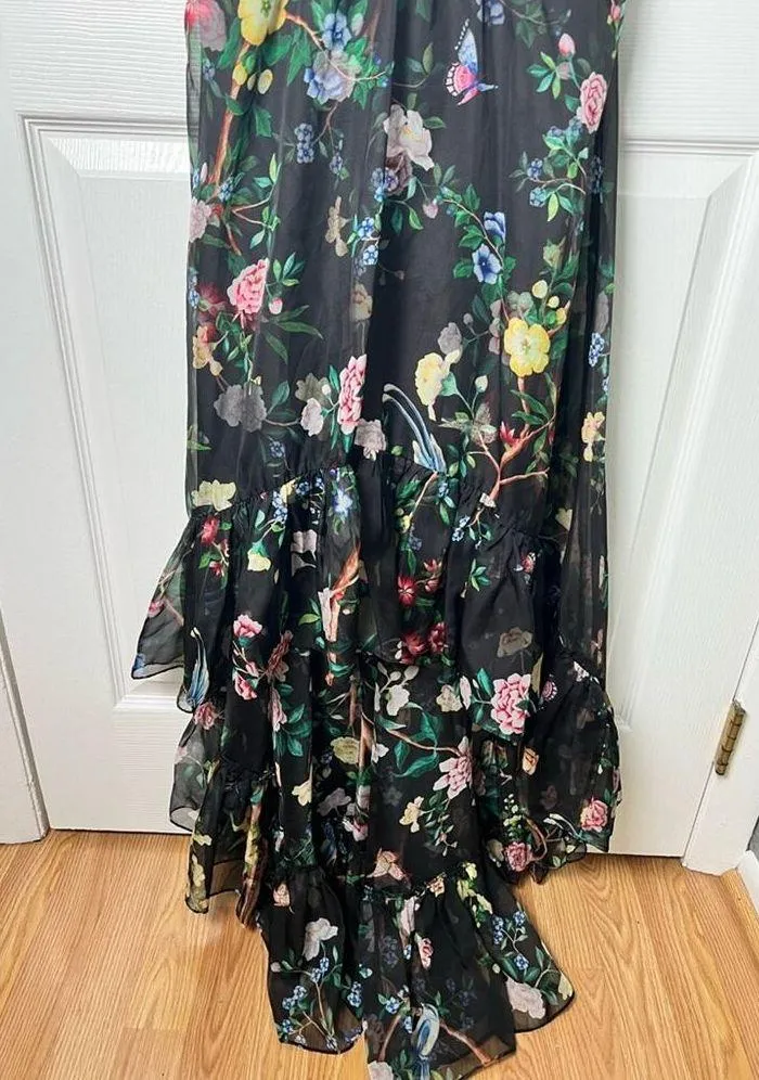 Marchesa Notte Flowering Halter Neck High Low Gown in Black Multi 0 - Image 6