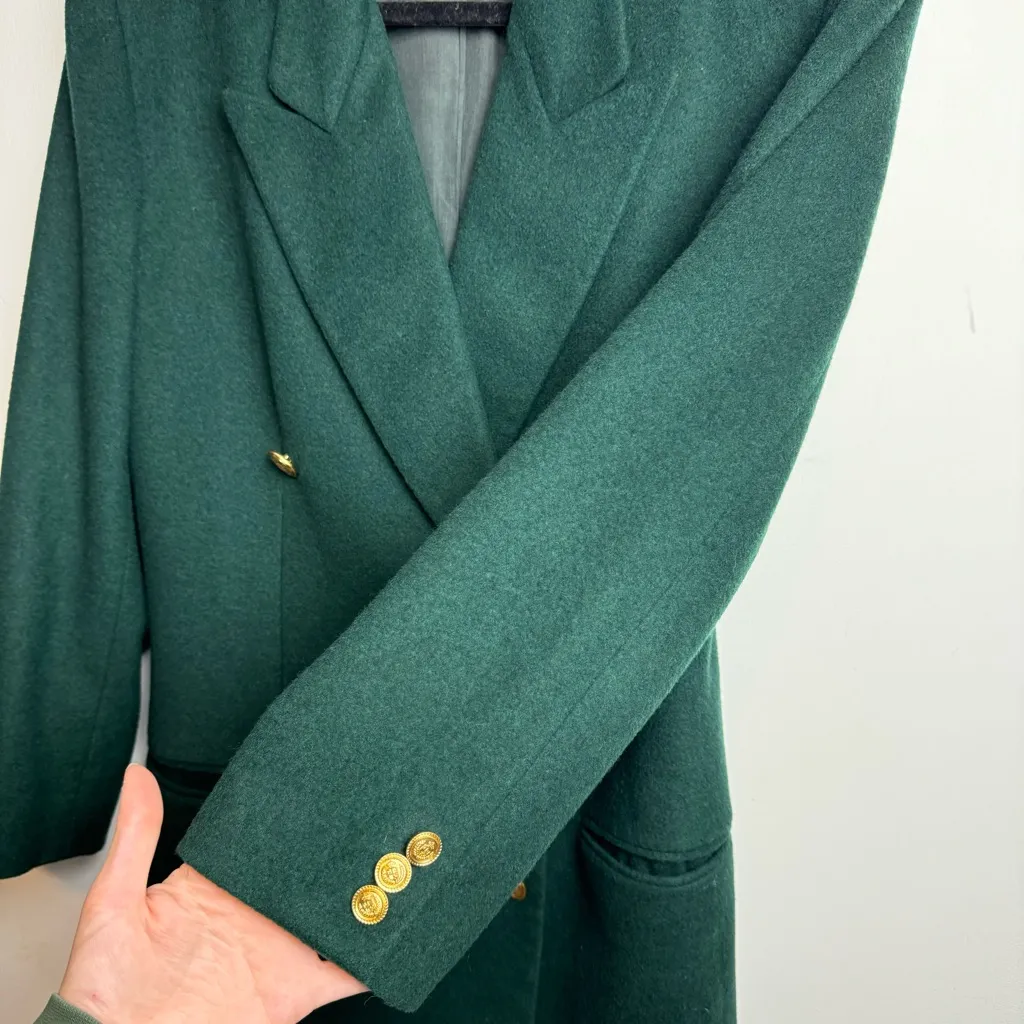Vtg Liz Claiborne Wool Cashmere Double Breasted Blazer Jacket Sz 8 Green - Image 6