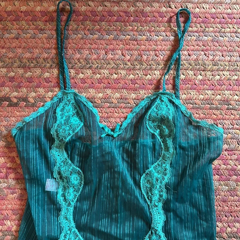 VTG TEAL SHEER LACE SEXY BODYSUIT Blue Size M - Image 2