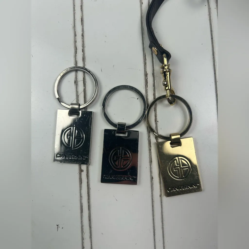 Giani bernini Italy Logo Keychains Silver & Gold Tone w Leather Strap (Lot of 3) - Image 3