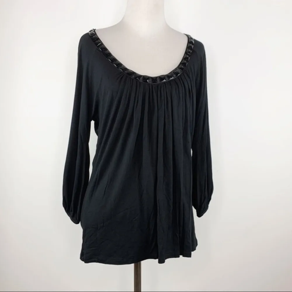 August Silk Black Embellished Neck Top Size M - Image 11