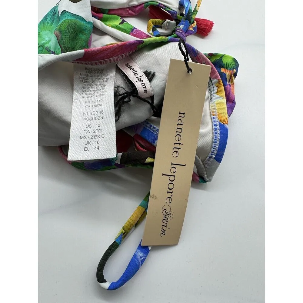 NWD Nanette Lepore Swim Floral Tie Waist Tassel Bikini Swim Bottom Size 12 - Image 6