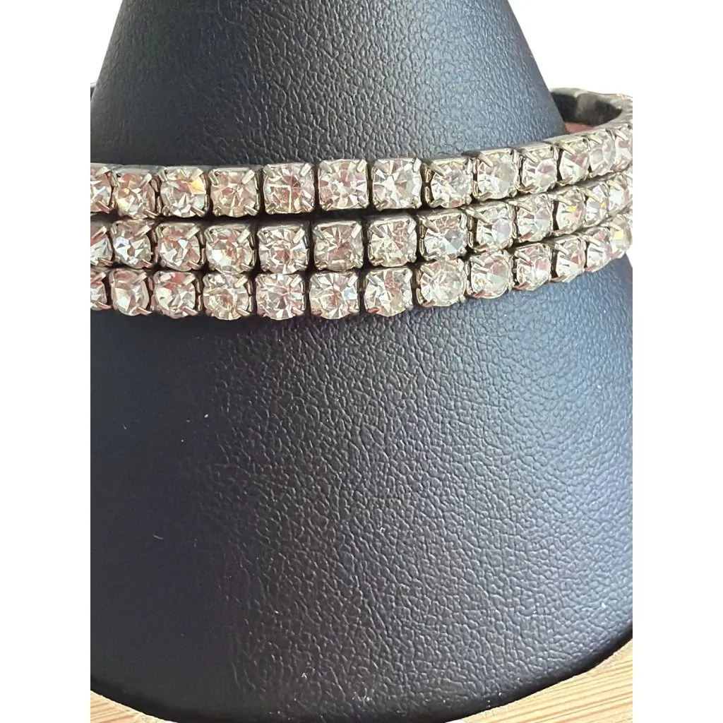 Vintage Lot of 3 Silver Tone Cut Crystal Rhinestone Stretch Bracelets Estate - Image 2