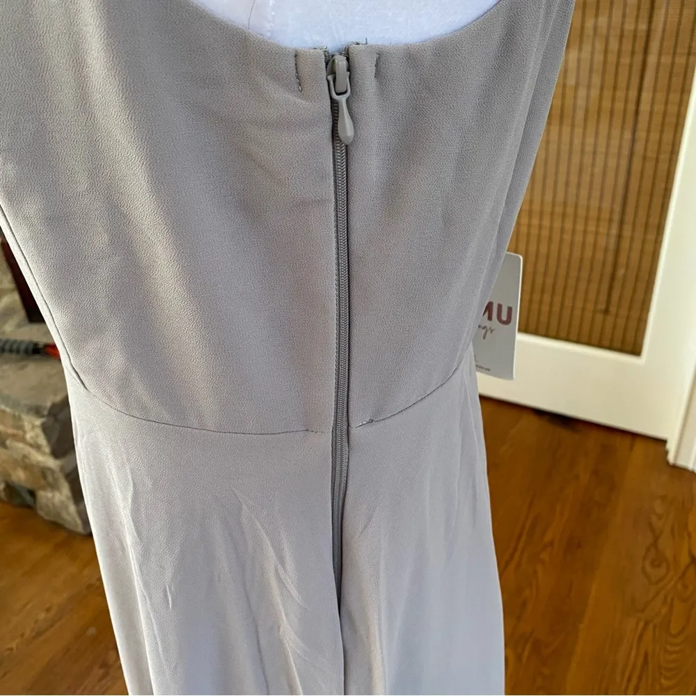 Elegant Taupe Gray spaghetti strap Maxi Dress NWT L - Image 4