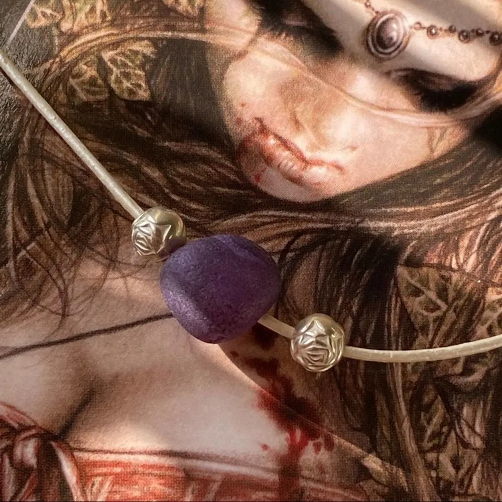 Purple Agate pearl white leather Choker - Image 4