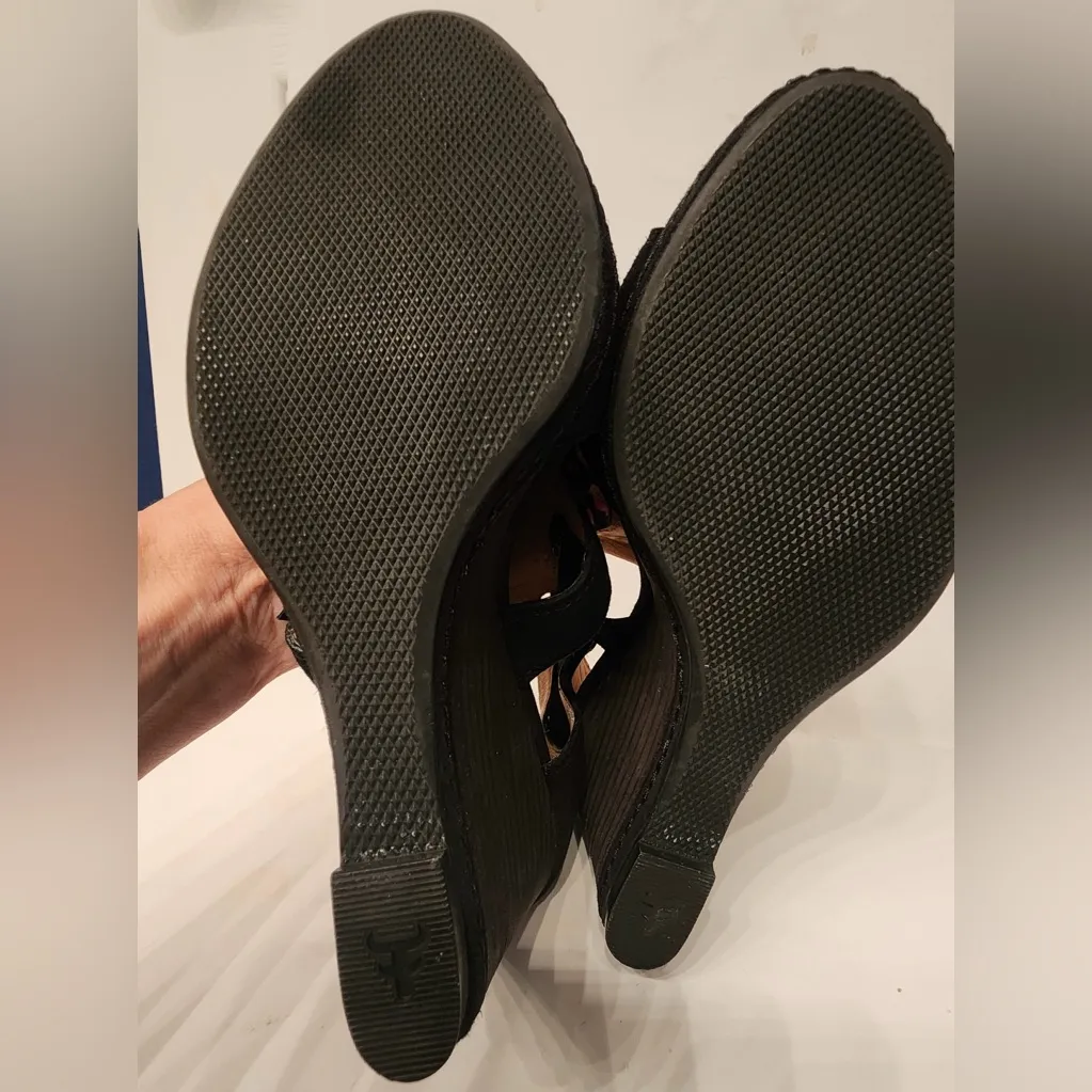 Trask Felicity Fringe Black Suede Wedge Summer Sandals Women’s Size 8 - Image 12