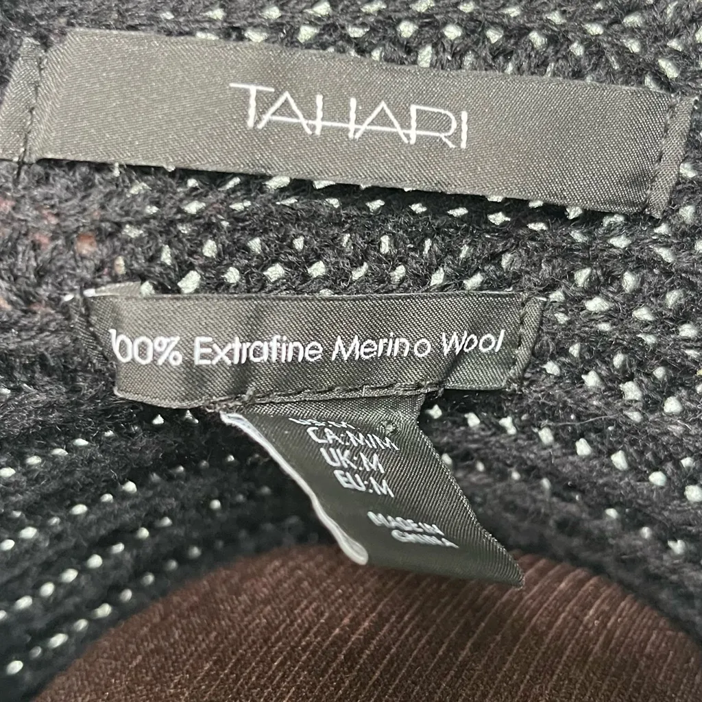 Tahari Women’s 100% Extrafine Merino Wool Rib Knit Long Black Cardigan Size M - Image 2