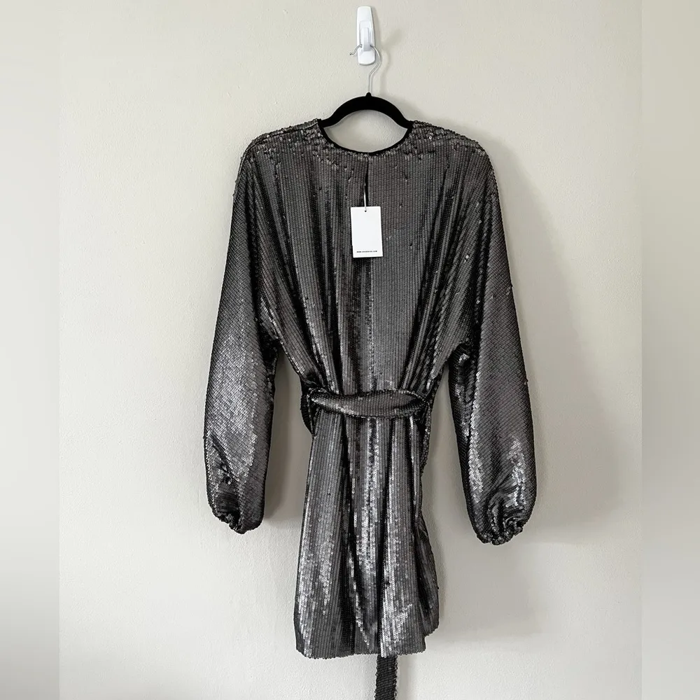 NWT ANINE BING Silver Sequined Belted Cocktail Festive Holiday Mini Dress Sz M - Image 7