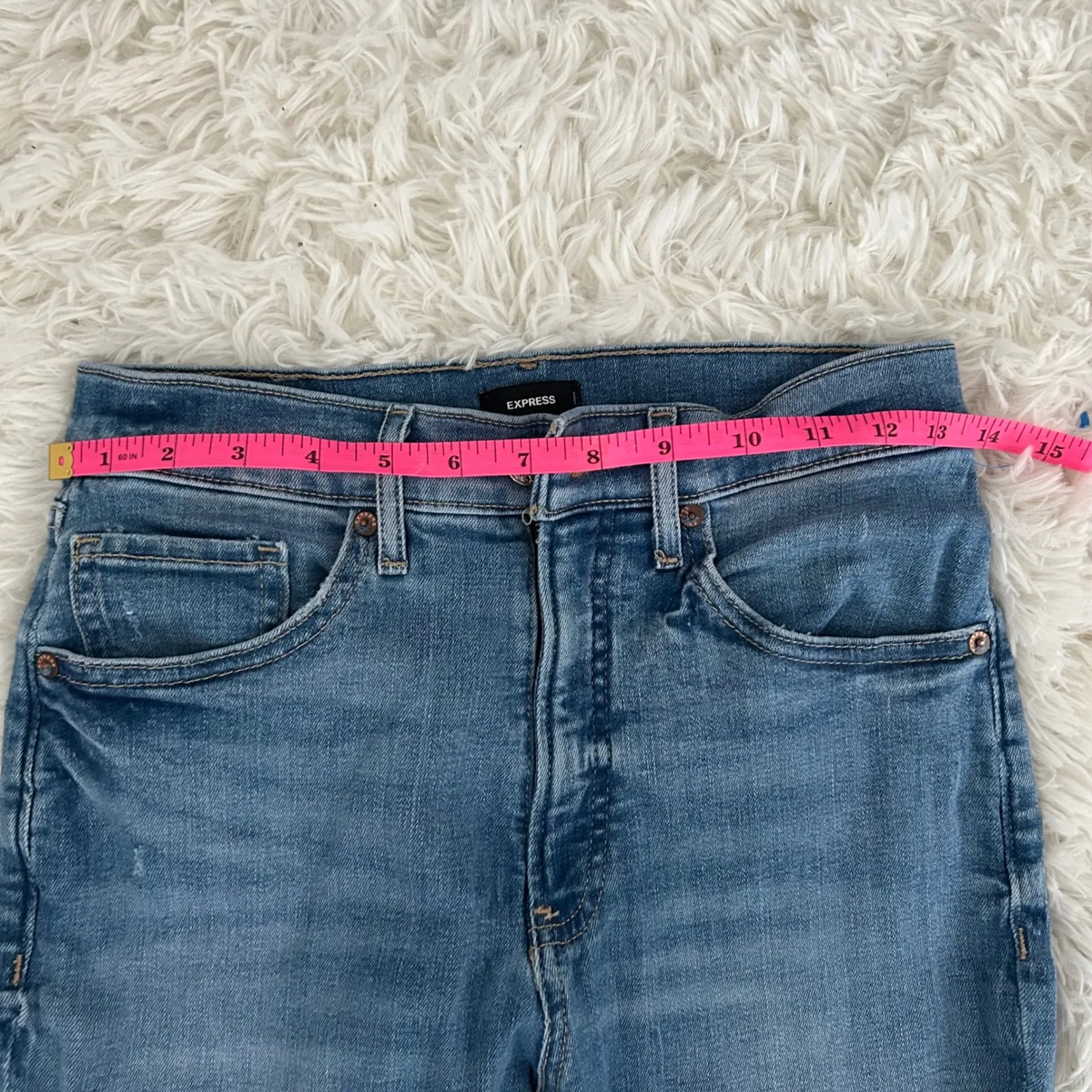 Express High Waisted Ripped Skinny Jeans Frayed Hem Light Wash‎ Size 22 - Image 3