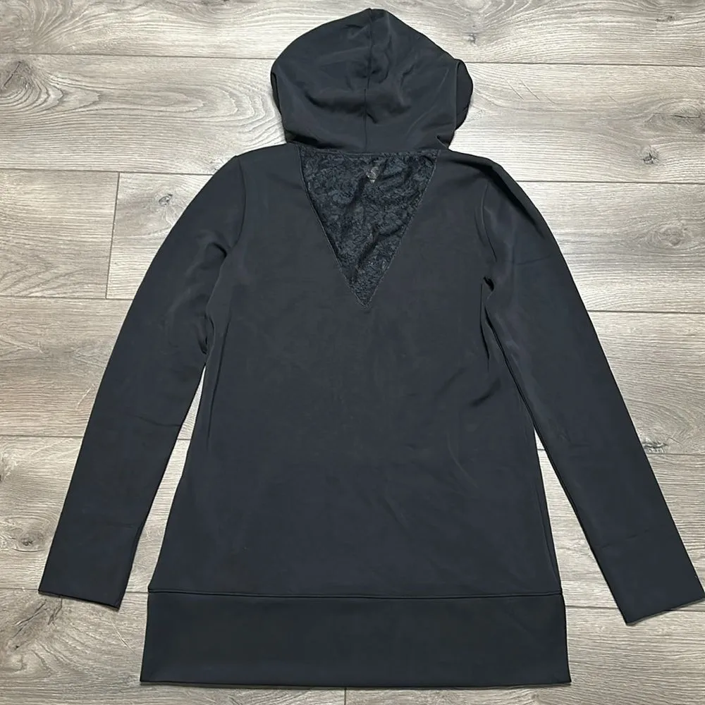 WHBM WKND Lace Inset Tunic Long Sleeve Black Hoodie Size Small‎ - Image 4