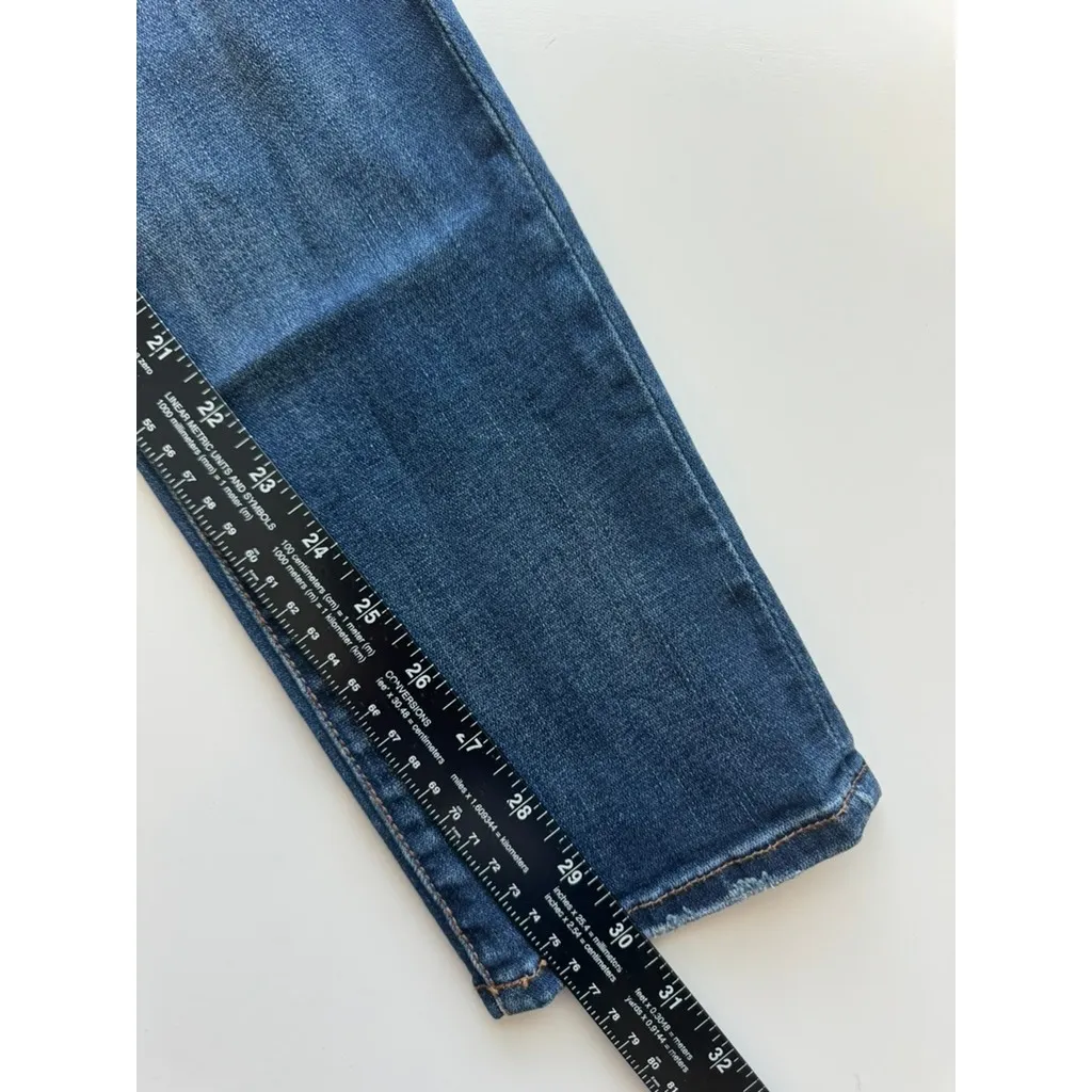 AE 2 Mid Rise‎ Dark Wash Distressed Trim Skinny Jeans American Eagle Sz 2 - Image 4