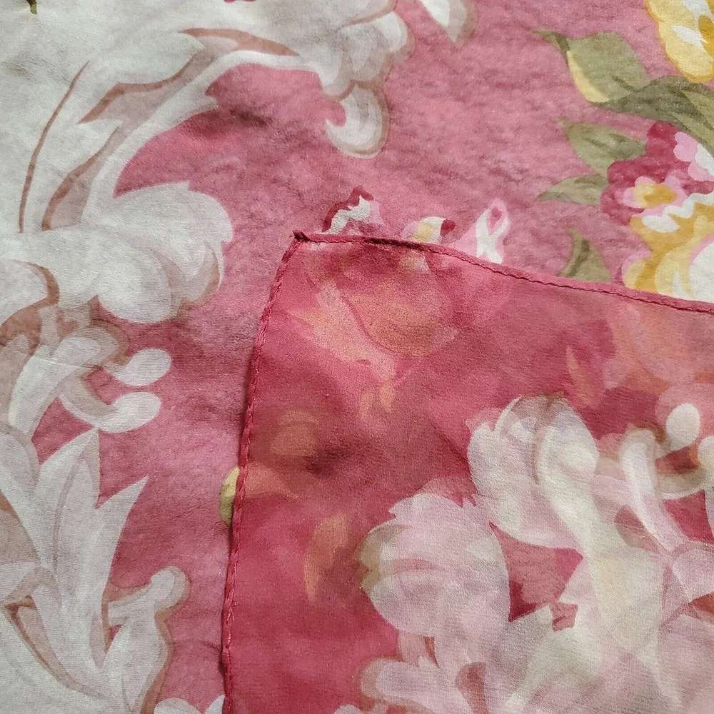 Vintage ECHO Square Scarf Sheer Red Orange Yellow Garden Roses Floral 34"x34" - Image 4