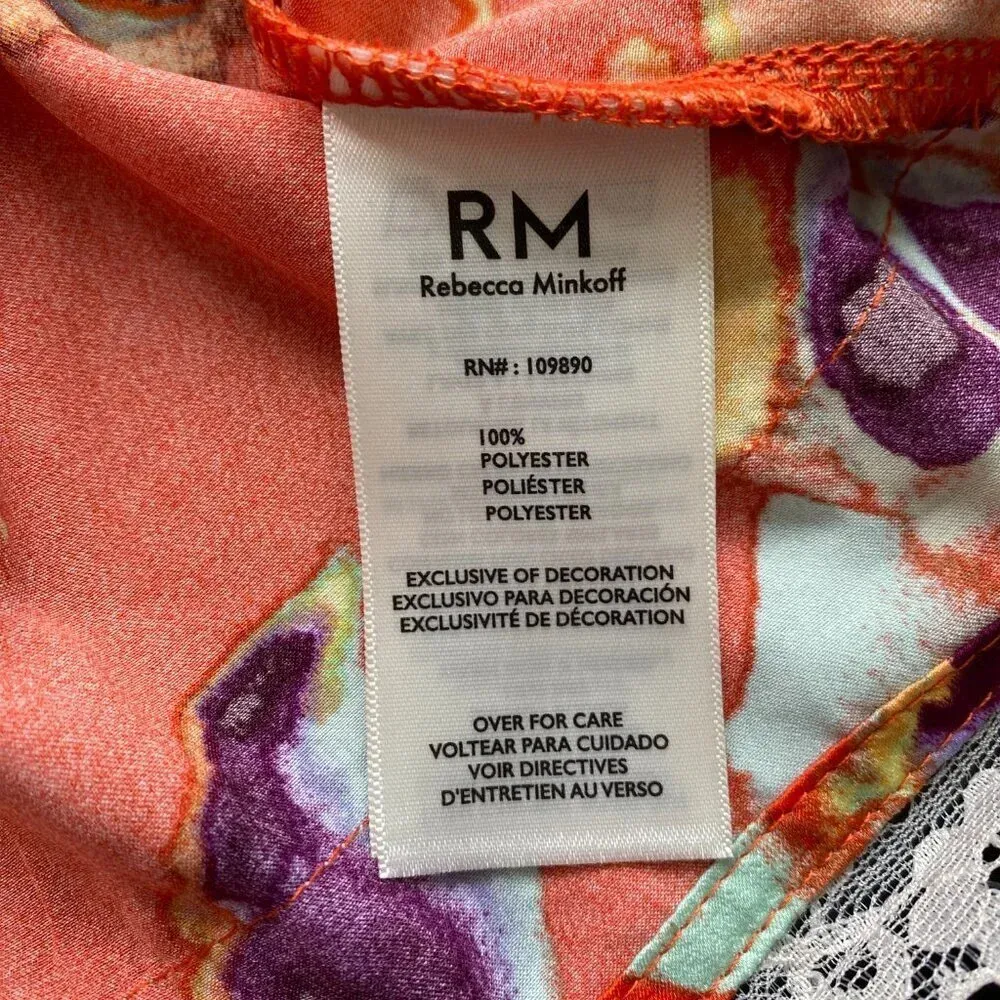 NWOT Rebecca Minkoff Women's Medium Sleeveless Floral Lace Trim Tank Top Orange - Image 16