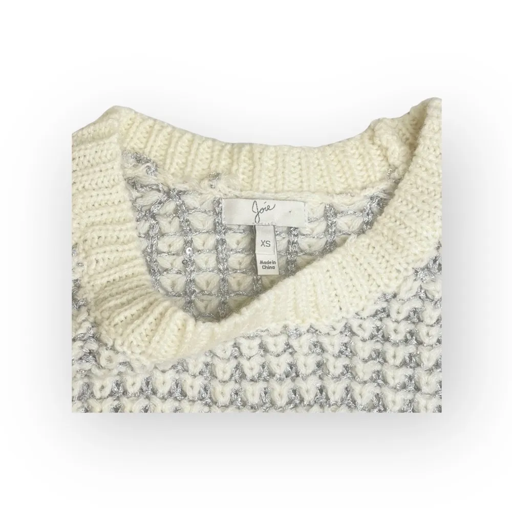 Joie ✵ Kyleen Metallic Sequin Wool Blend Crewneck Sweater ✵ Porcelain Silver XS - Image 7
