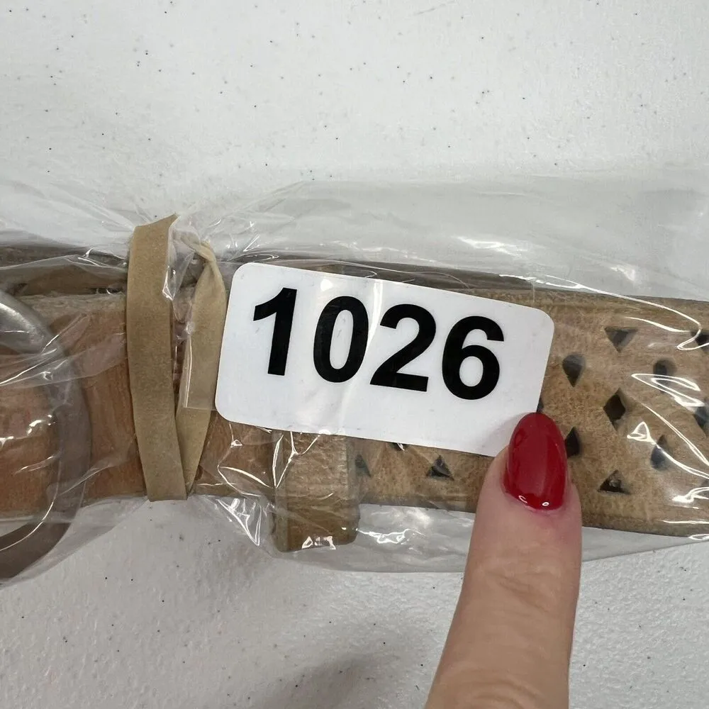 Calvin Klein Size L Belt Leather Beige Perforated Silver Tone Buckle Vtg Women’s - Image 14