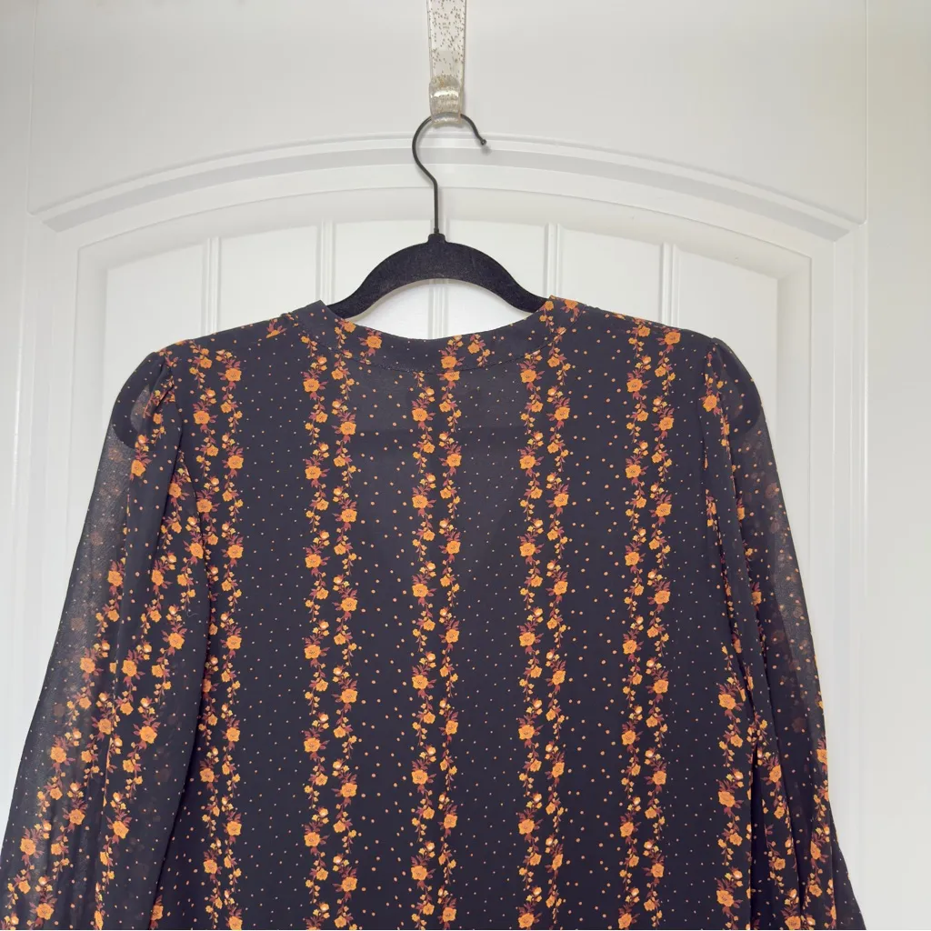 Melloday Large V Neck Floral 3/4 Sleeve Ruffle Hem Babydoll Mini Dress Boho - Image 4