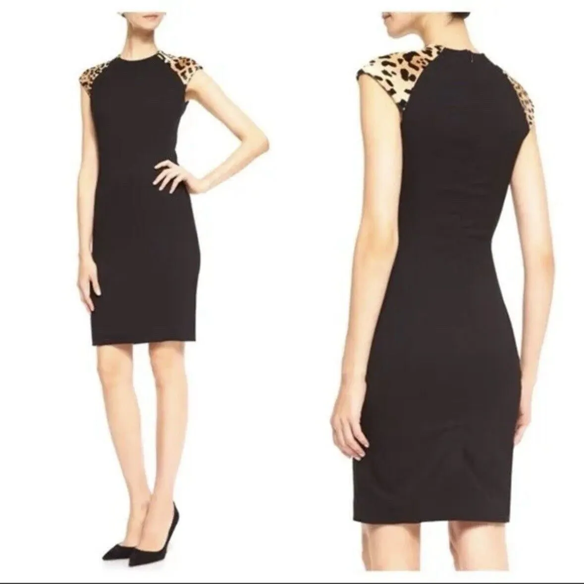 Ralph Lauren Black Label Virgin Wool Calf Hair Sheath Dress Leopard Print Size 6 - Image 2