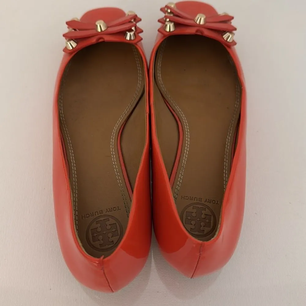 Tory Burch Aurora Flat Patent Leather Poppy Red Embellished Loafers Shoes Size 8 - Image 3