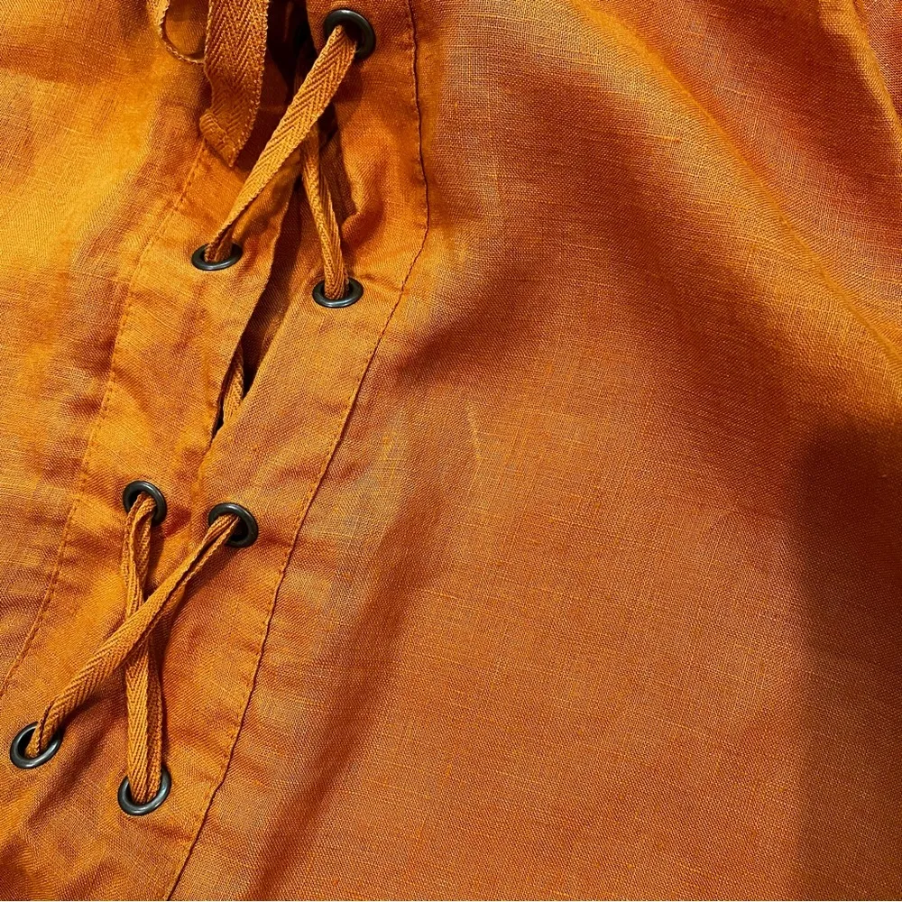 Anthropologie MAEVE Lace Up Linen Dress Burnt Orange, Sz 14 Orange - Image 16