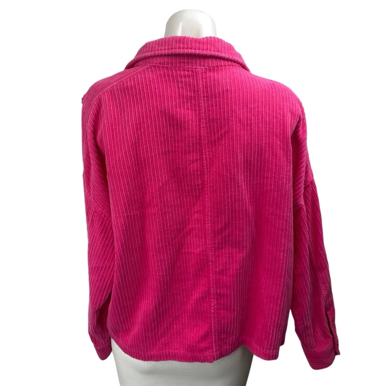 Zara Pink Corduroy Velvet Velour Button Collar Pockets Long Sleeve Coat Jacket L - Image 2