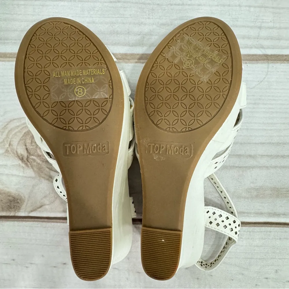 Strappy Ivory Wedge Heeled Platform Sandals with Cutouts Size 8 - Image 8