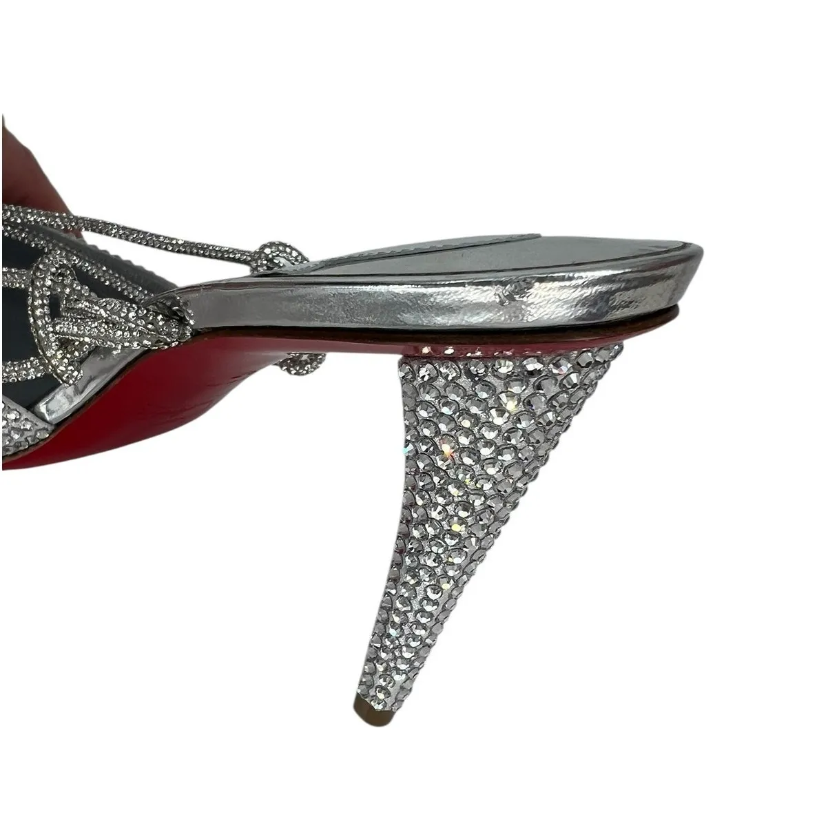 Christian Louboutin Astrid Lace Crystal Embellished Pumps Silver Size 37 - Image 15