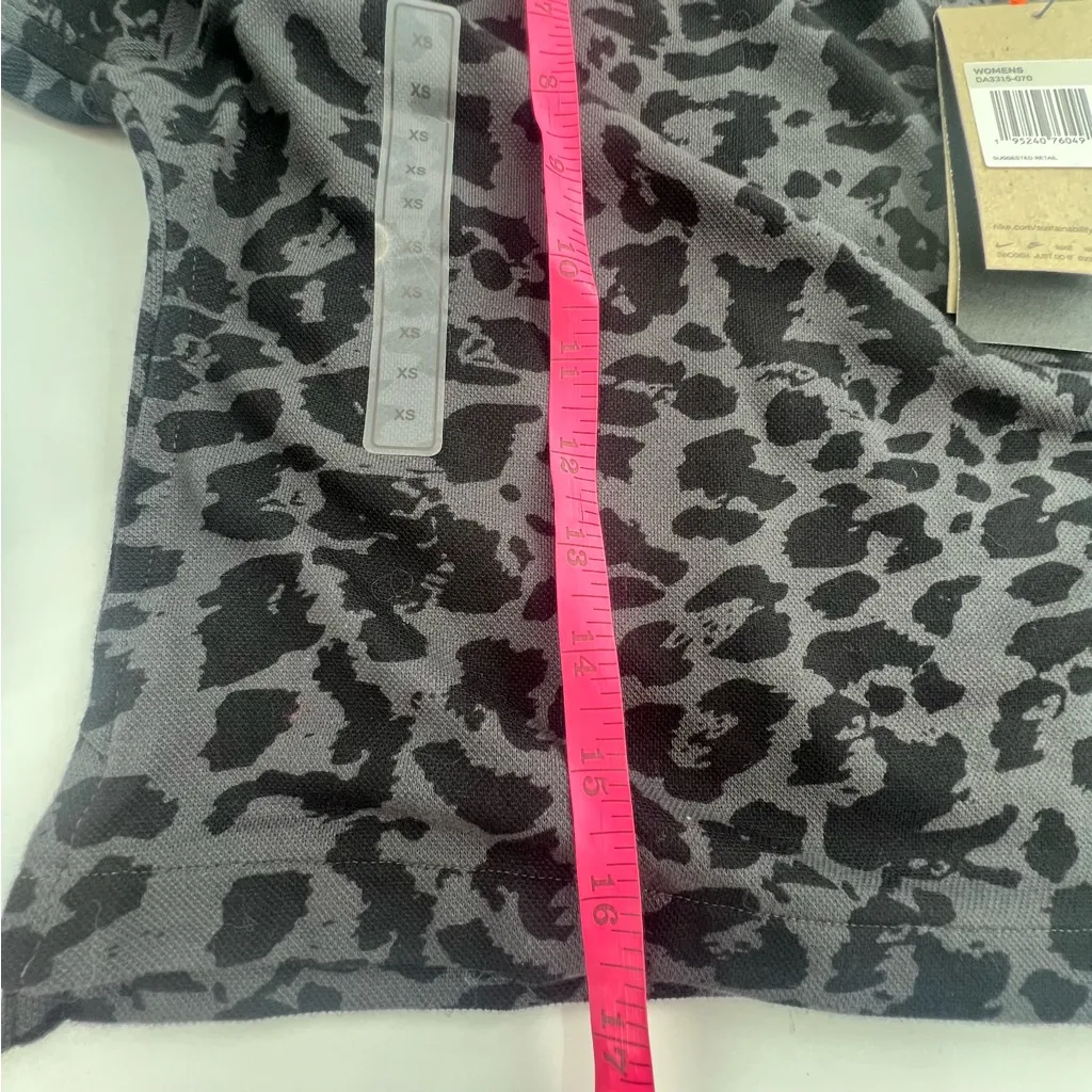Nike Dri-Fit Leopard Print Golf Polo Shirt Black Cropped Loose Fit Womens Sz XS - Image 10