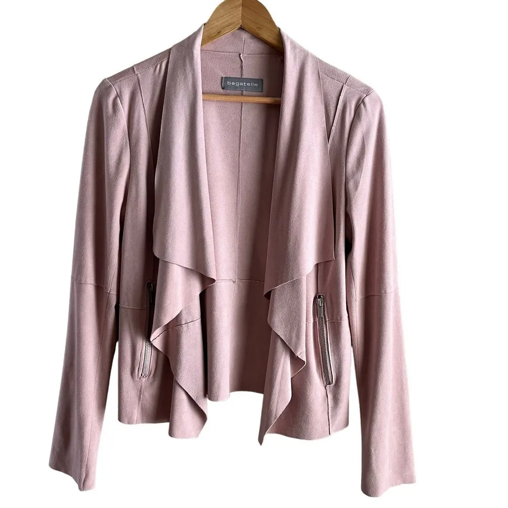 Bagatelle Faux-Suede Drape-Front Jacket Blazer‎ in Pink, Size Small - Image 2