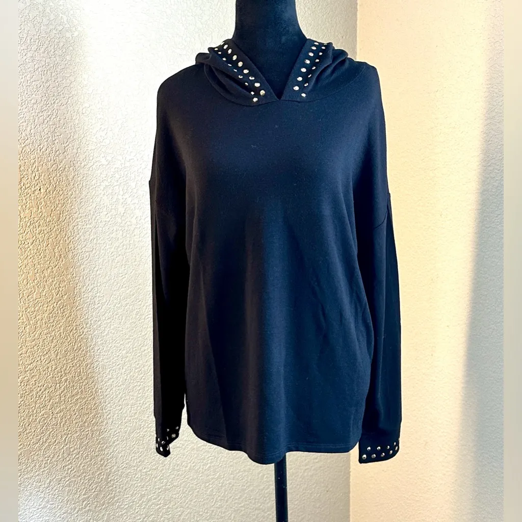 Belldini Black and Gold Polka Dot Accents Top w/hood Size L - Image 3