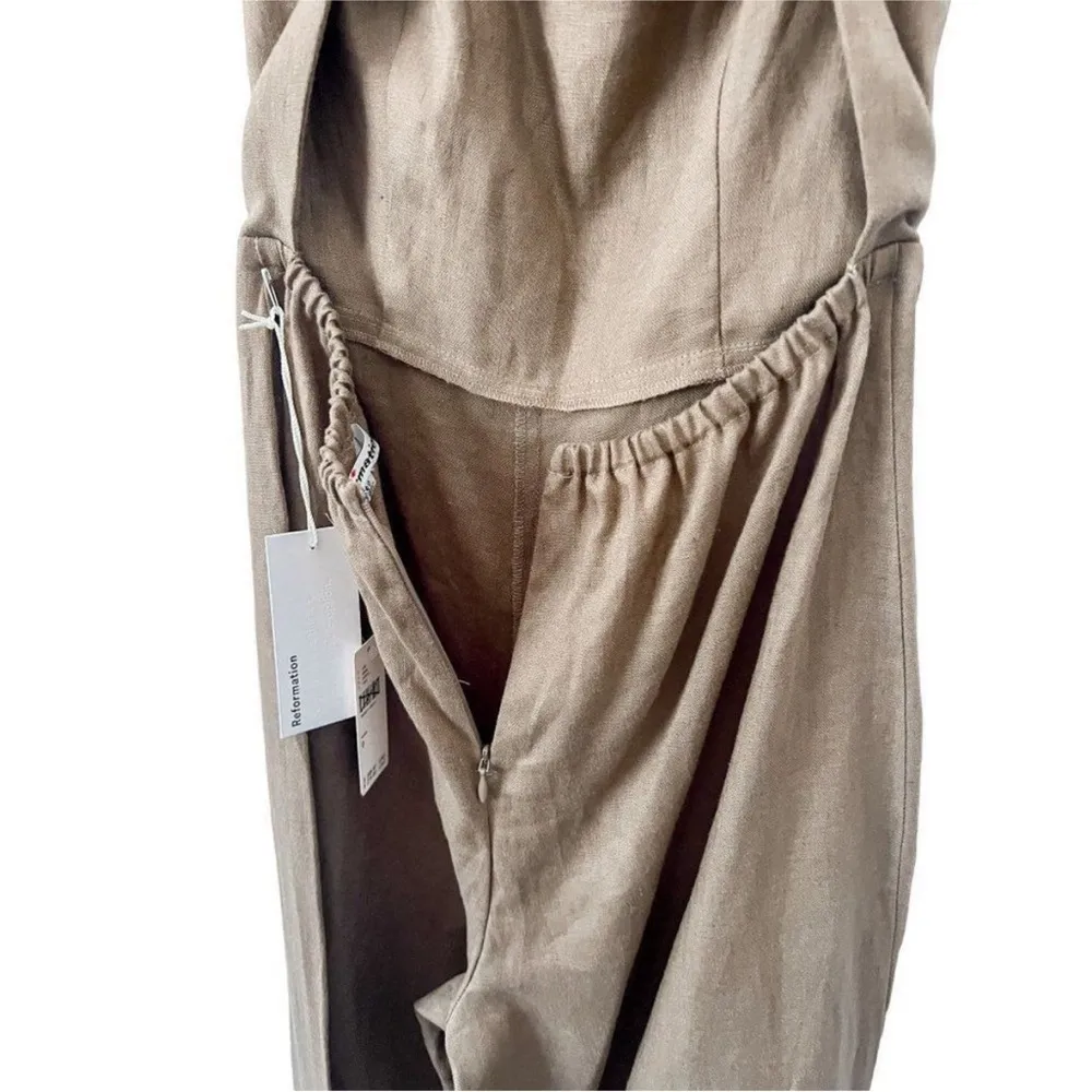 Reformation Autumn Linen Jumpsuit in Mushroom Brown, Wide Leg NEW - Image 8