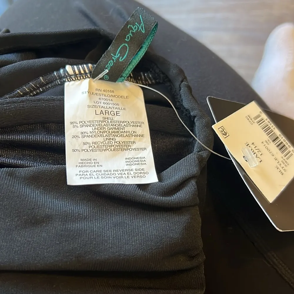 Aqua Green black ruched one piece bathing suit | large - Image 5