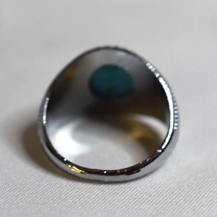 Southwestern Oval Faux Turquoise Stone Etched Silver Tone Sizes 11 & 13 Rings - Image 5