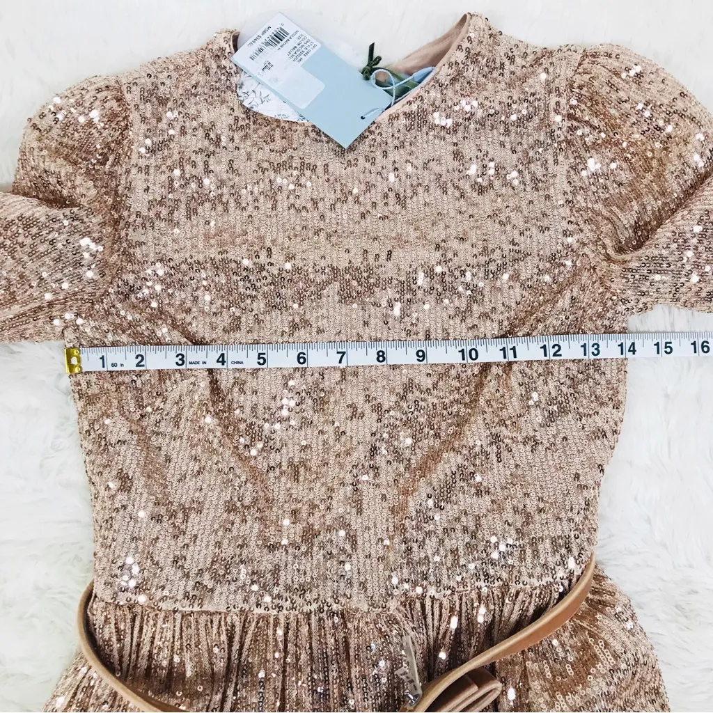 ANTONIO MELANI x Nicola Bathie Rose Gold Sequin Maxi Dress Feather Formal Size 0 - Image 12