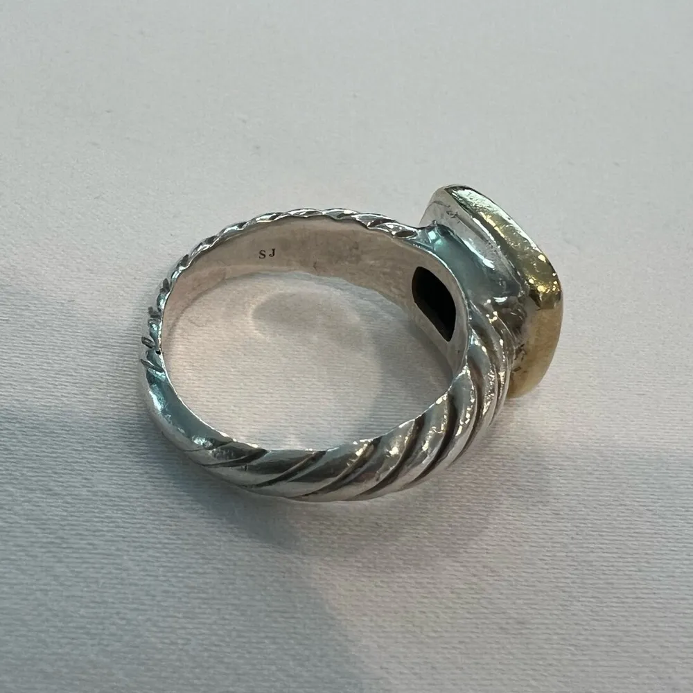 David Yurman Two-Tone Yellow Gold Diamond Cable Noblesse Cocktail Ring Silver - Image 7