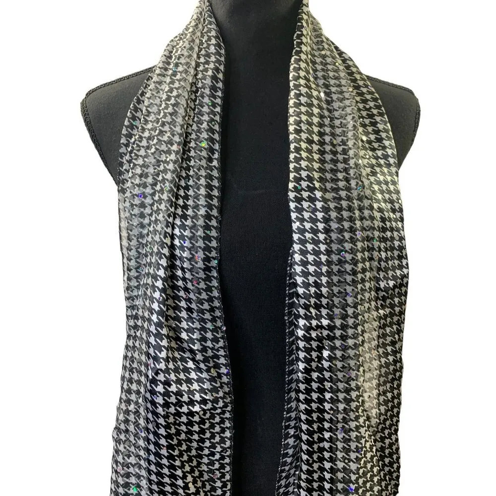 Dressbarn Women’s Shiny Black & White Scarf - Image 2