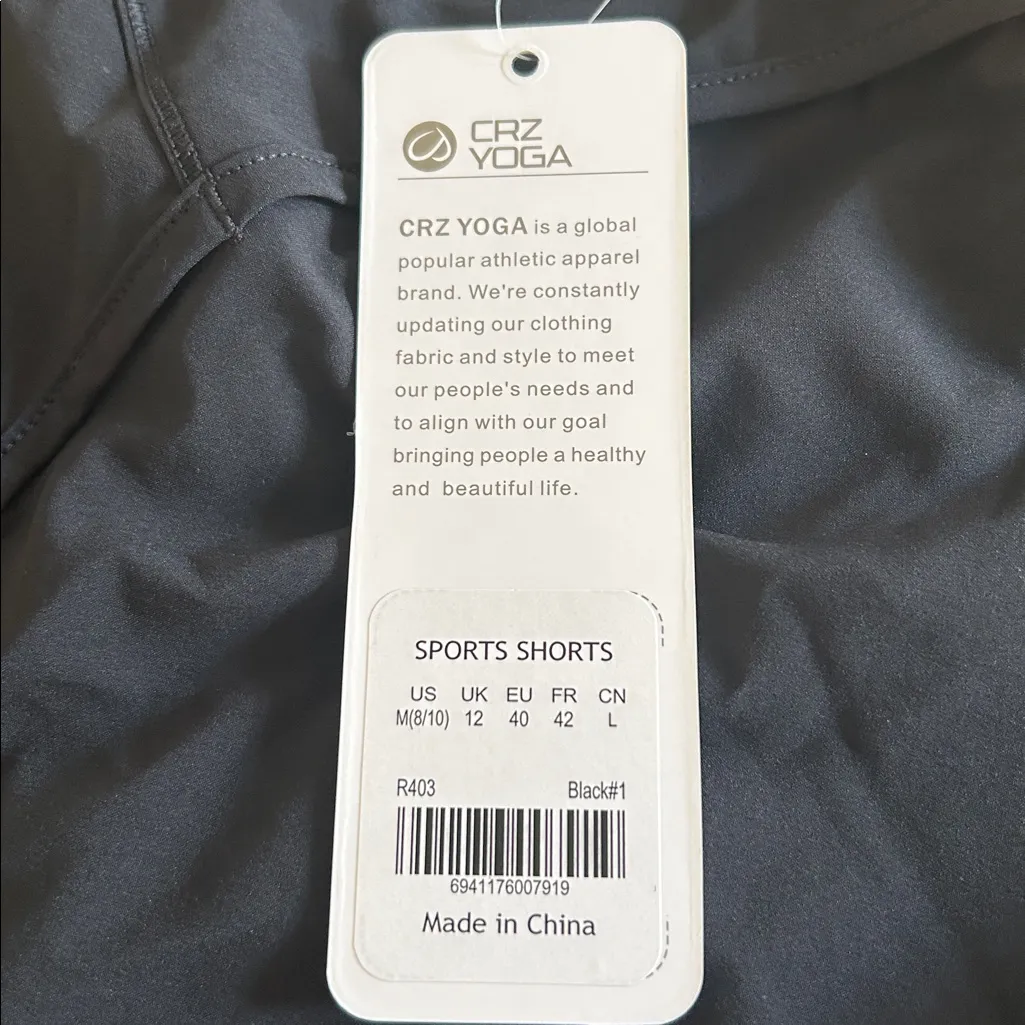 CRZ YOGA Quick-Dry Athletic Sports Shorts,4”, Zip Pocket, Black, Medium, NWT - Image 9