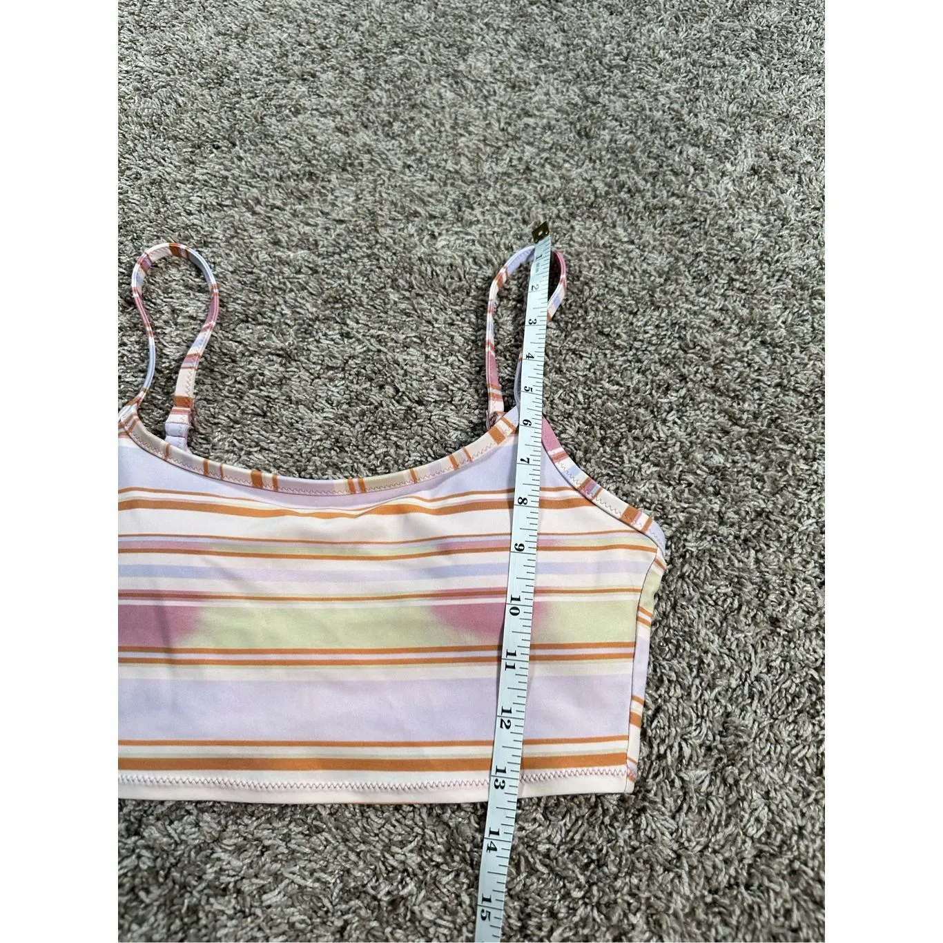 Aerie Longline Scoop Swim Bikini Top Stripe Print Size XS  Pastel Pink Orange - Image 8