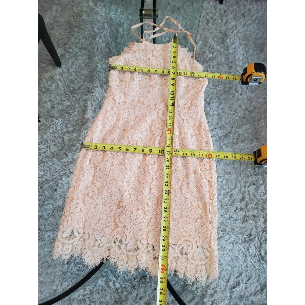 Dress Forum Ivory Lace Scalloped High Neck Midi Criss Cross Back Dress Size S - Image 11