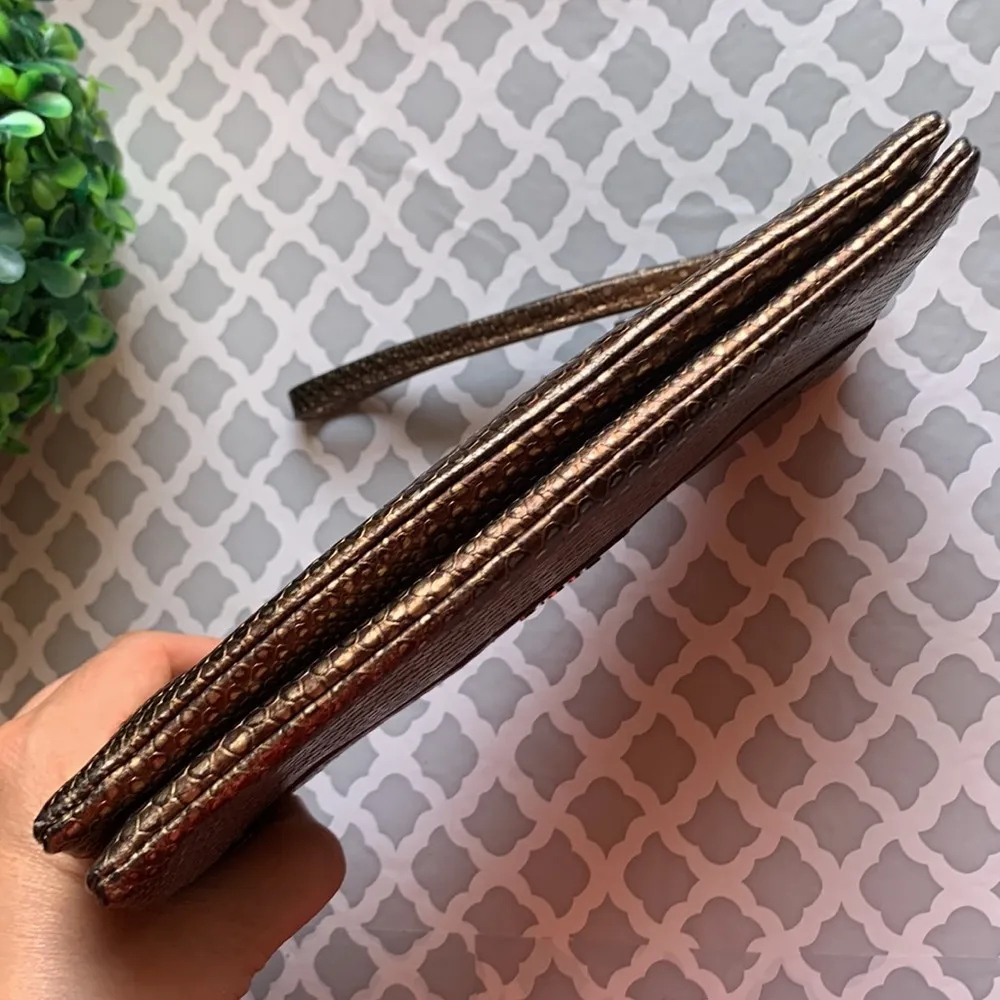 Lodis Italian Leather Double‎ Zip Wristlet Wallet Bronze Python - Image 11